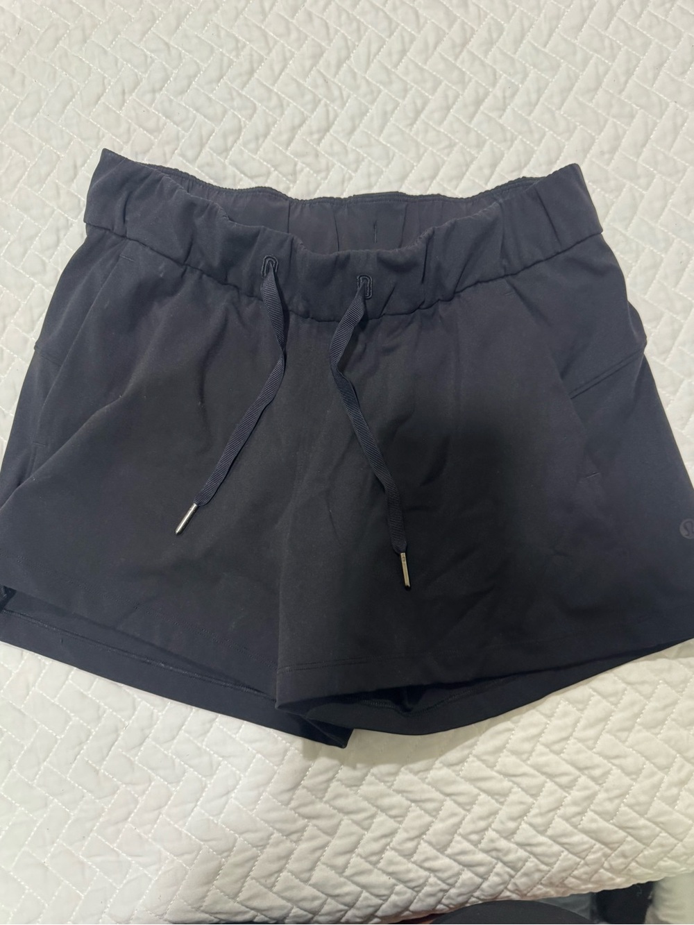 lululemon athletica On The Fly Mid Rise Black Athletic Drawstring Shorts
